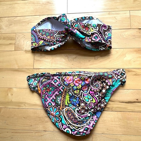 Trina Turk bright multicolor patterned strapless two-piece bikini swimsuit - Picture 4 of 12